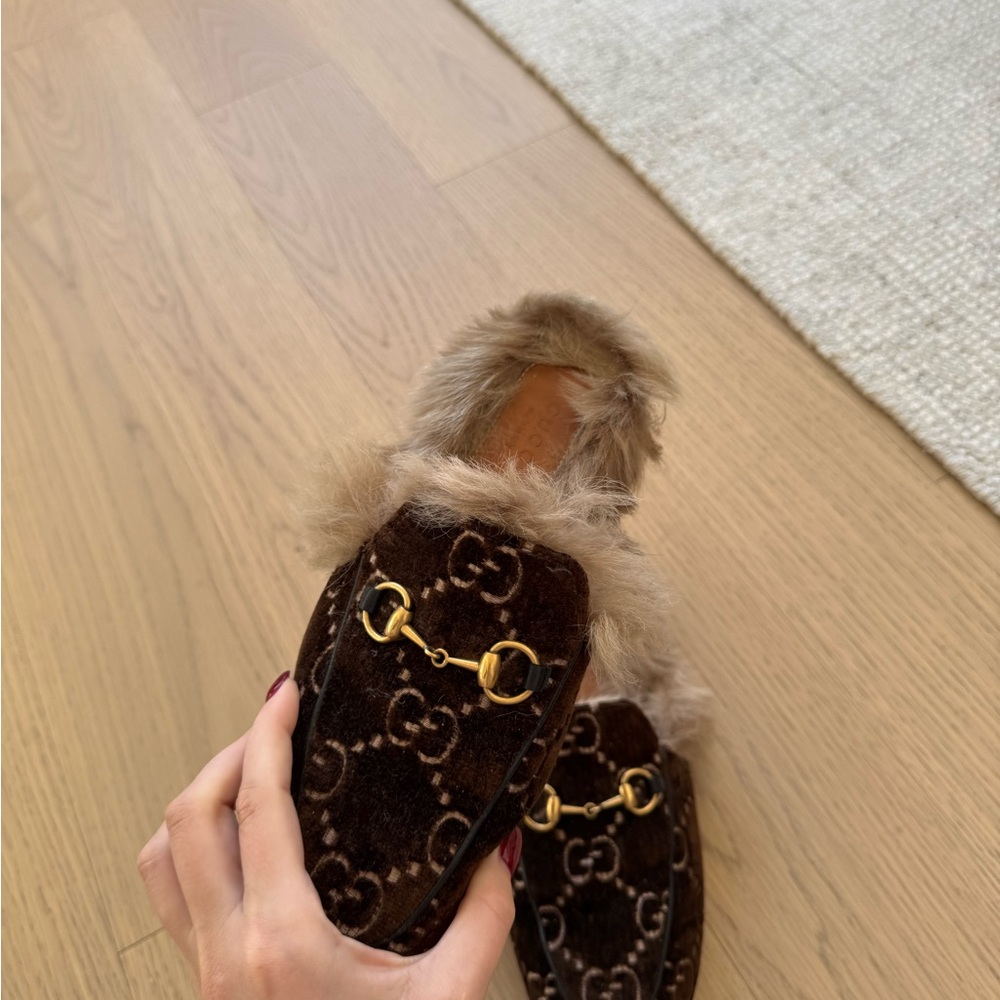 Gucci Brown Fur Lined Loafers - Picture 6 of 7